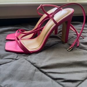 Pink express strap chunky heels size 9.